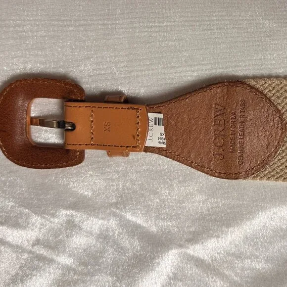 J.Crew Braided Stretch Belt Tan Leather Elastic Waist Belt Size XS - Picture 6 of 6